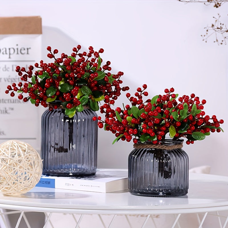 Boho Style Artificial California Blueberry Swags - Plastic Faux Berry Flower Branch with Leaves for Home Decor, Party, Wedding - Festive Floral Accent for Christmas, Halloween, Easter, Thanksgiving, Juneteenth - Pack of 1