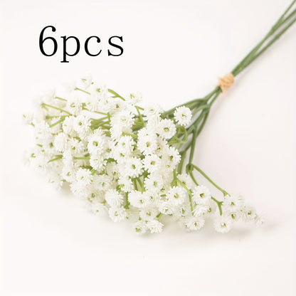 6/10pcs Gypsophila Artificial Flowers, Fake Flowers Gypsophila Bouquet Autumn Artificial Flowers for Decoration, Real Touch Silk Flowers for Wedding Christmas DIY Party Home Garden Office Decoration (White, Blue)