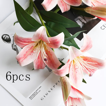 6pcs Artificial Lilies, 28.74 Inch Long Stem Real Touch Silk Imitation Lily with 3 Lily Buds - Artificial Tiger Lily Bouquet, Easter, Thanksgiving for Table Wedding Home Party Office Decoration Tall Vase (Orange, White, Pink)