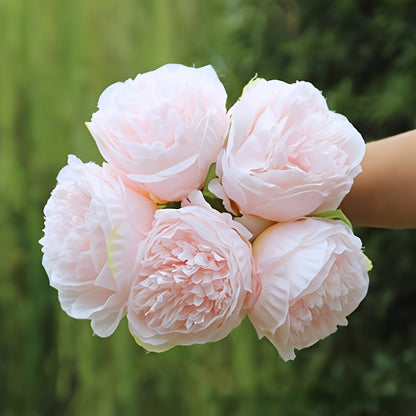5pcs Bohemian Style Peony Artificial Flower Bouquet - Versatile Plastic Floral Arrangement for Wedding, Bridal Shower, Home Decor | Ideal for Christmas, Valentine&