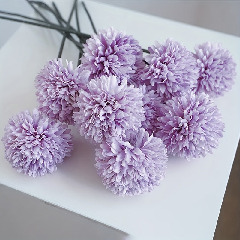 6pcs, Artificial Flowers, Table Tennis Chrysanthemum Autumn Dandelion, Chrysanthemum And Hydrangea Fake Flowers, For Family Living Room Table Decoration, Wedding Party Arrangements, Winter Christmas Home Decoration