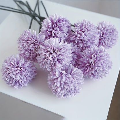 6pcs, Artificial Flowers, Table Tennis Chrysanthemum Autumn Dandelion, Chrysanthemum And Hydrangea Fake Flowers, For Family Living Room Table Decoration, Wedding Party Arrangements, Winter Christmas Home Decoration
