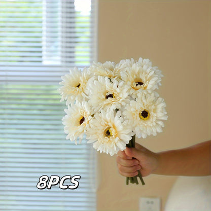 8pcs Artificial Chrysanthemum Bouquet - Silk Fabric Fake Flowers for Home, Garden, Kitchen, Table Centerpieces - Versatile Floral Decor for Wedding, Engagement, Christmas, Halloween, Thanksgiving, Valentine&