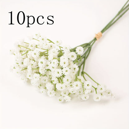 6/10pcs Gypsophila Artificial Flowers, Fake Flowers Gypsophila Bouquet Autumn Artificial Flowers for Decoration, Real Touch Silk Flowers for Wedding Christmas DIY Party Home Garden Office Decoration (White, Blue)