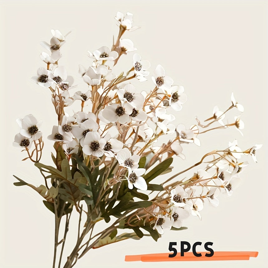 5pcs Artificial Silk Plum Blossom Stems, Faux Cherry Flowers with Realistic Petals, Home &amp; Wedding Party Decor, Fall Farmhouse Room Decor, Valentine&
