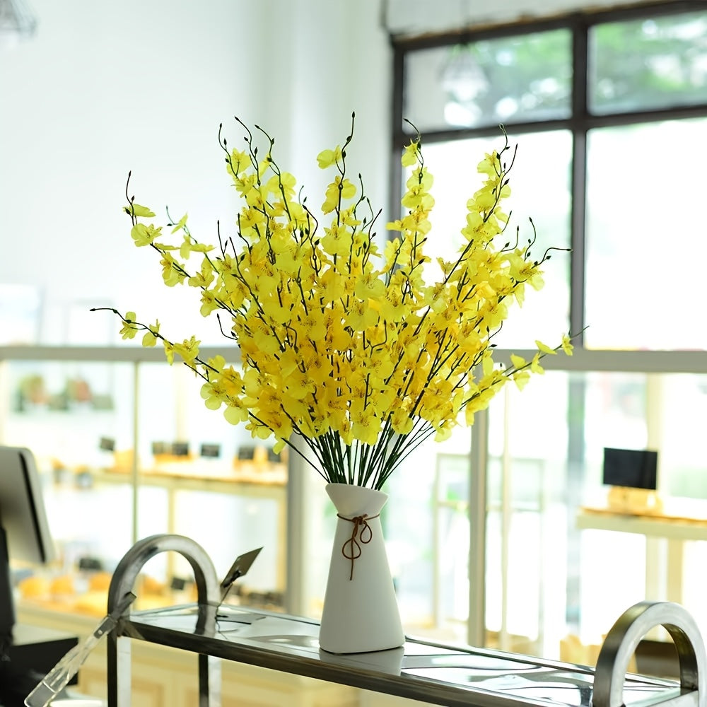 5pcs Yellow Grunyia Artificial Orchids, 39” Silk Faux Dancing Lady Flowers for Indoor &amp; Outdoor Decor - Perfect for Weddings, Home, Office, Party, Hotel