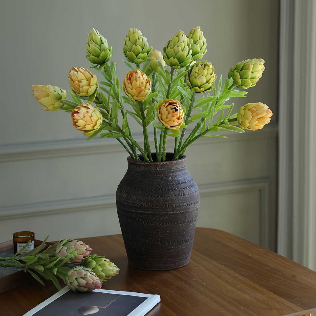 A Lifelike Artificial Artichoke - Realistic Fake Vegetable Plant, Suitable for DIY Decor, Desktop Decoration, Artificial Flower Arrangements, Room And Home Decoration - Perfect for Office, Home, And Wedding Decor.