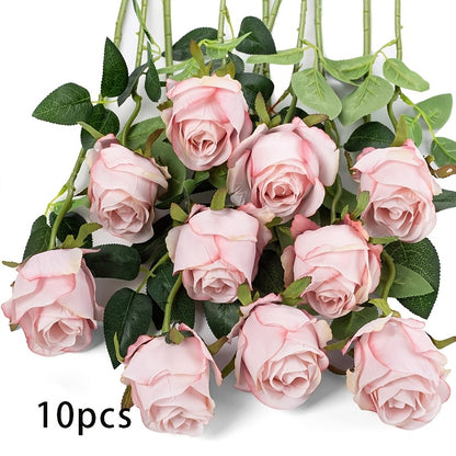DuHouse 5/10pcs Artificial Silk Roses Fake Flowers Bouquet Long Stems for Wedding Home Party Decoration
