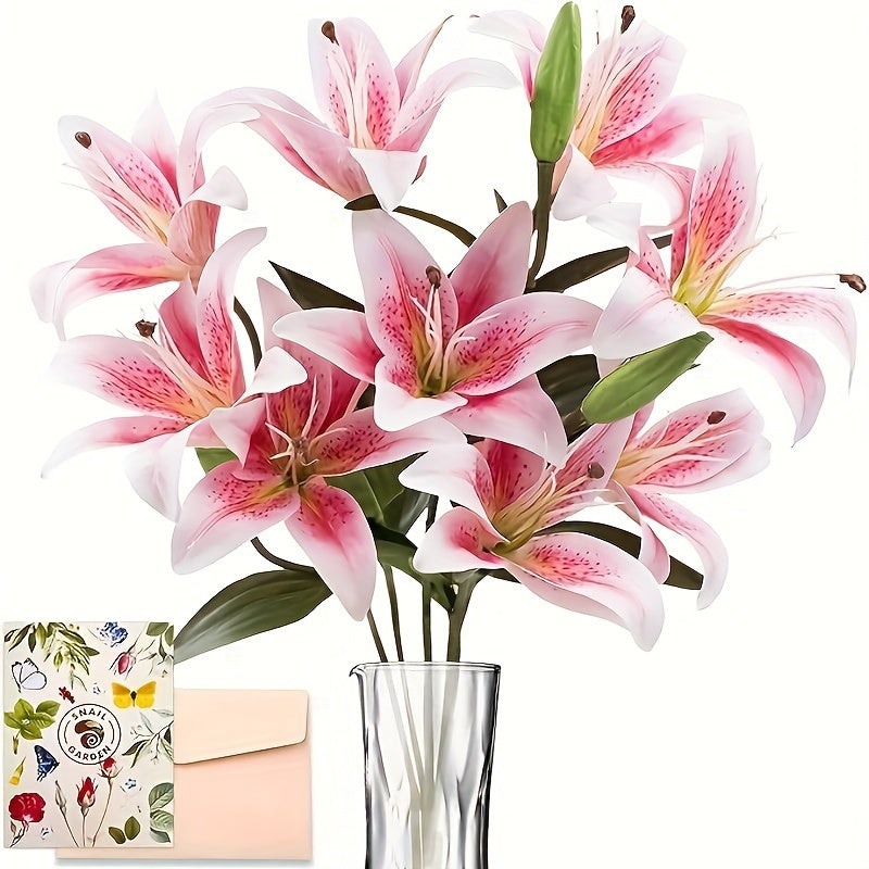 6pcs Artificial Lilies, 28.74 Inch Long Stem Real Touch Silk Imitation Lily with 3 Lily Buds - Artificial Tiger Lily Bouquet, Easter, Thanksgiving for Table Wedding Home Party Office Decoration Tall Vase (Orange, White, Pink)