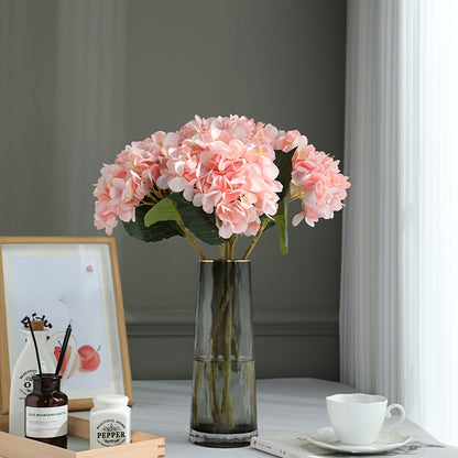 5pcs Stunning Two-Leaf Hydrangea Bouquet - Realistic Silk Flowers with Summer Embellished Stems, Ideal for Home Decor, Weddings, and Parties