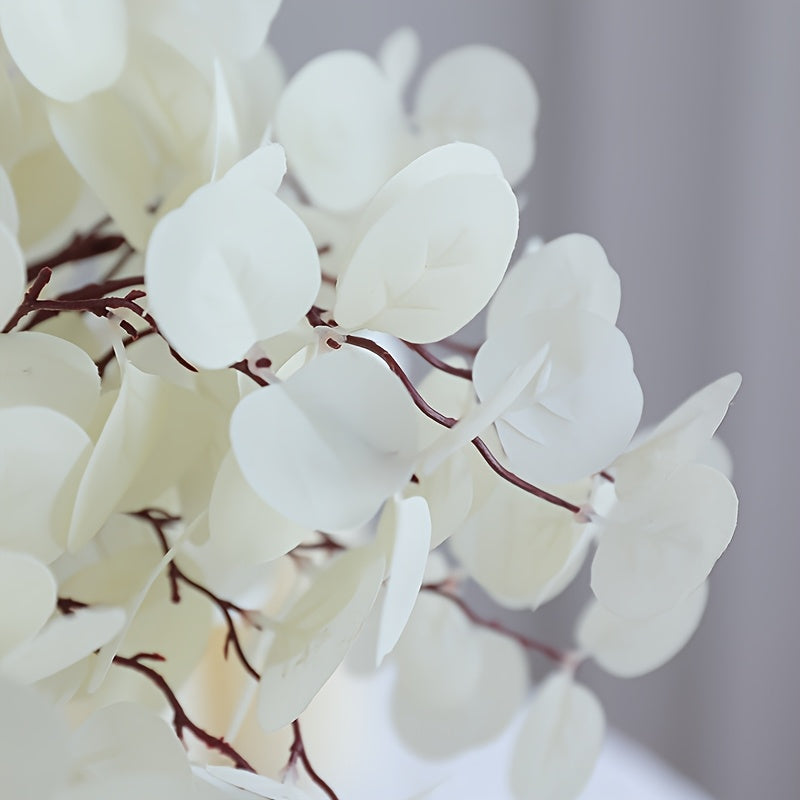 6pcs Artificial Eucalyptus Stems with White Silk Apple Leaves, 16.14" Tall Faux Eucalyptus Branches for Home Decor, Party, Wedding Flowers Arrangements - 2 Bundles, Eucalyptus Garland, Longoutdoor, Festive Decorations, Bouquets