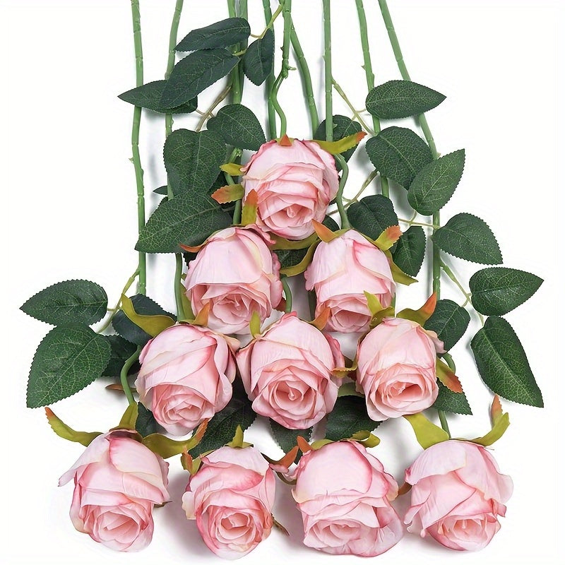 DuHouse 5/10pcs Artificial Silk Roses Fake Flowers Bouquet Long Stems for Wedding Home Party Decoration