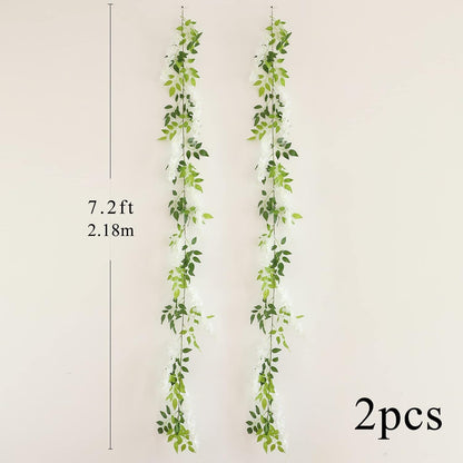 Wisteria Artificial Flowers Garland, 2Pcs 7.2Ft/Piece Silk Fake Wisteria Vine Kit, Hanging Flower for House Outdoor Garden Ceremony Outside Wedding Arch Floral Decor (2, White)