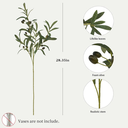 Artificial Olive Branch Greenery Plants,Fake Plants Green Faux Silk Leaves Fake Tree Branches Stems Bushes for Home, Office, Weddings, Room, Party, Vase Decorative(3 Branches, 28.3 inch/Each)