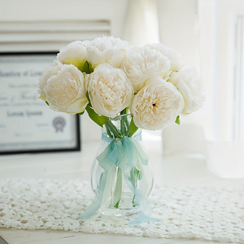 5pcs Bohemian Style Peony Artificial Flower Bouquet - Versatile Plastic Floral Arrangement for Wedding, Bridal Shower, Home Decor | Ideal for Christmas, Valentine&