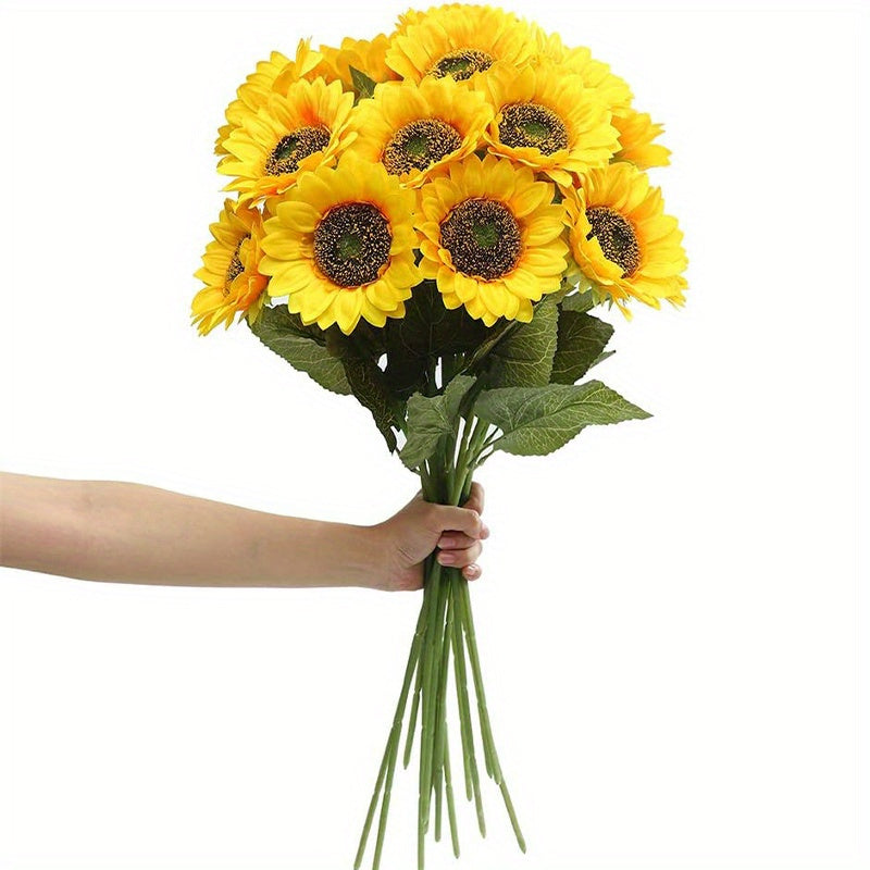 9pcs Artificial Sunflower Stems, Plastic Faux Sunflowers, for Home &amp; Outdoor Decor, with No Electricity Needed, Featherless, for Wedding, Bridal Shower, Housewarming, Anniversary, Birthday, Graduation, Christmas, Halloween, Thanksgiving, Valentine&
