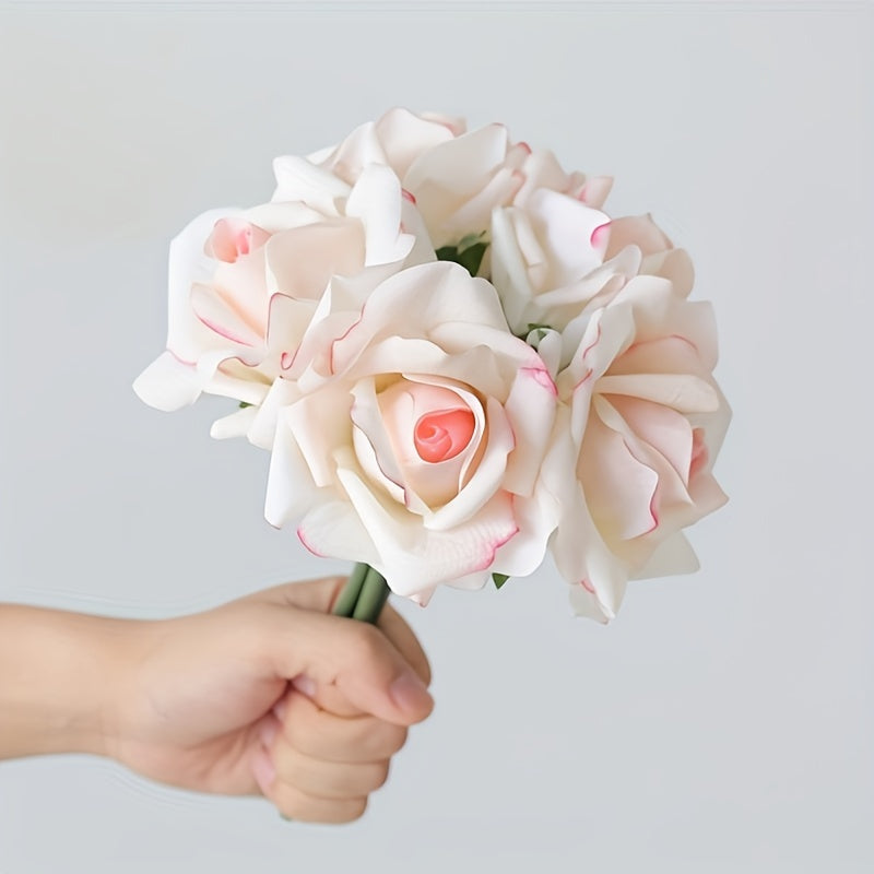 5pcs Bohemian White Silk Rose Bouquet - Real Touch Faux Flowers for Weddings, Home &amp; Party Decor | Perfect for Halloween, Christmas, Valentine&
