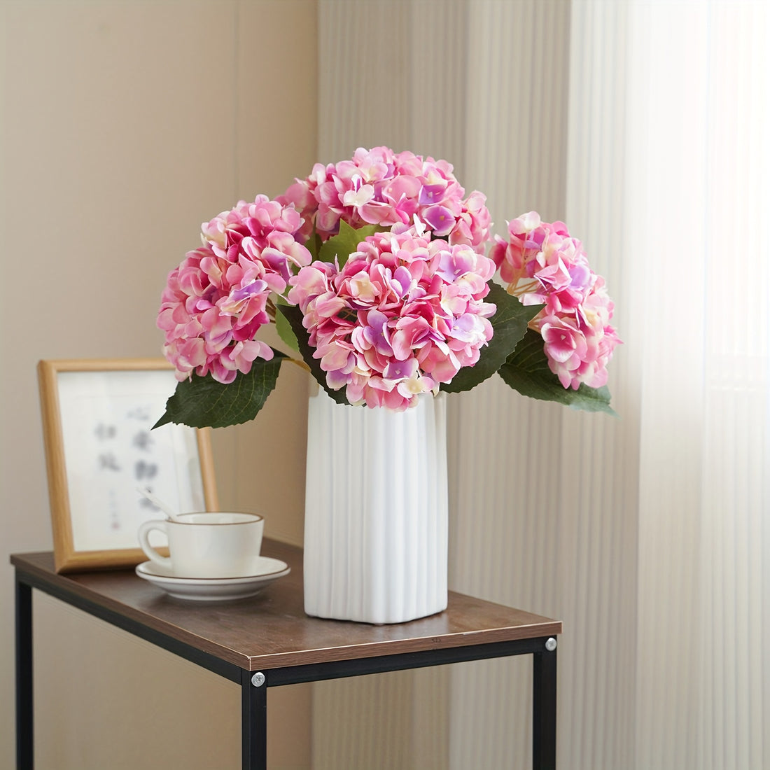 5pcs, Stunning Two-leaf Hydrangea Bouquet - Perfect For Families, Weddings And Parties - Realistic Silk Flowers With Summer Embellished Stems