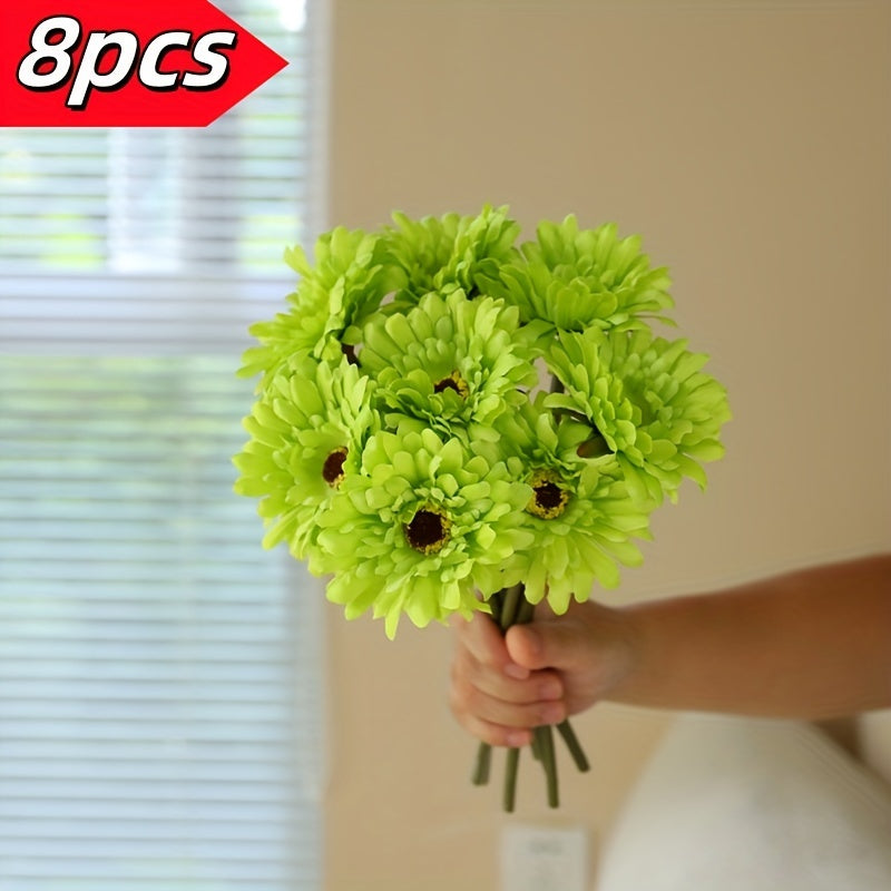 8pcs Artificial Chrysanthemum Bouquet - Silk Fabric Fake Flowers for Home, Garden, Kitchen, Table Centerpieces - Versatile Floral Decor for Wedding, Engagement, Christmas, Halloween, Thanksgiving, Valentine&