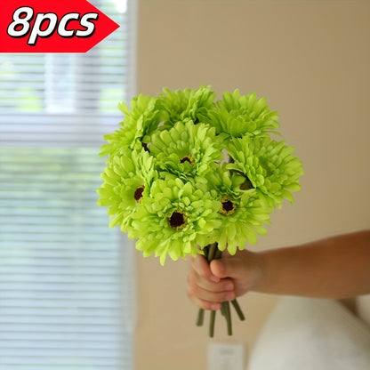 8pcs Artificial Chrysanthemum Bouquet - Silk Fabric Fake Flowers for Home, Garden, Kitchen, Table Centerpieces - Versatile Floral Decor for Wedding, Engagement, Christmas, Halloween, Thanksgiving, Valentine&