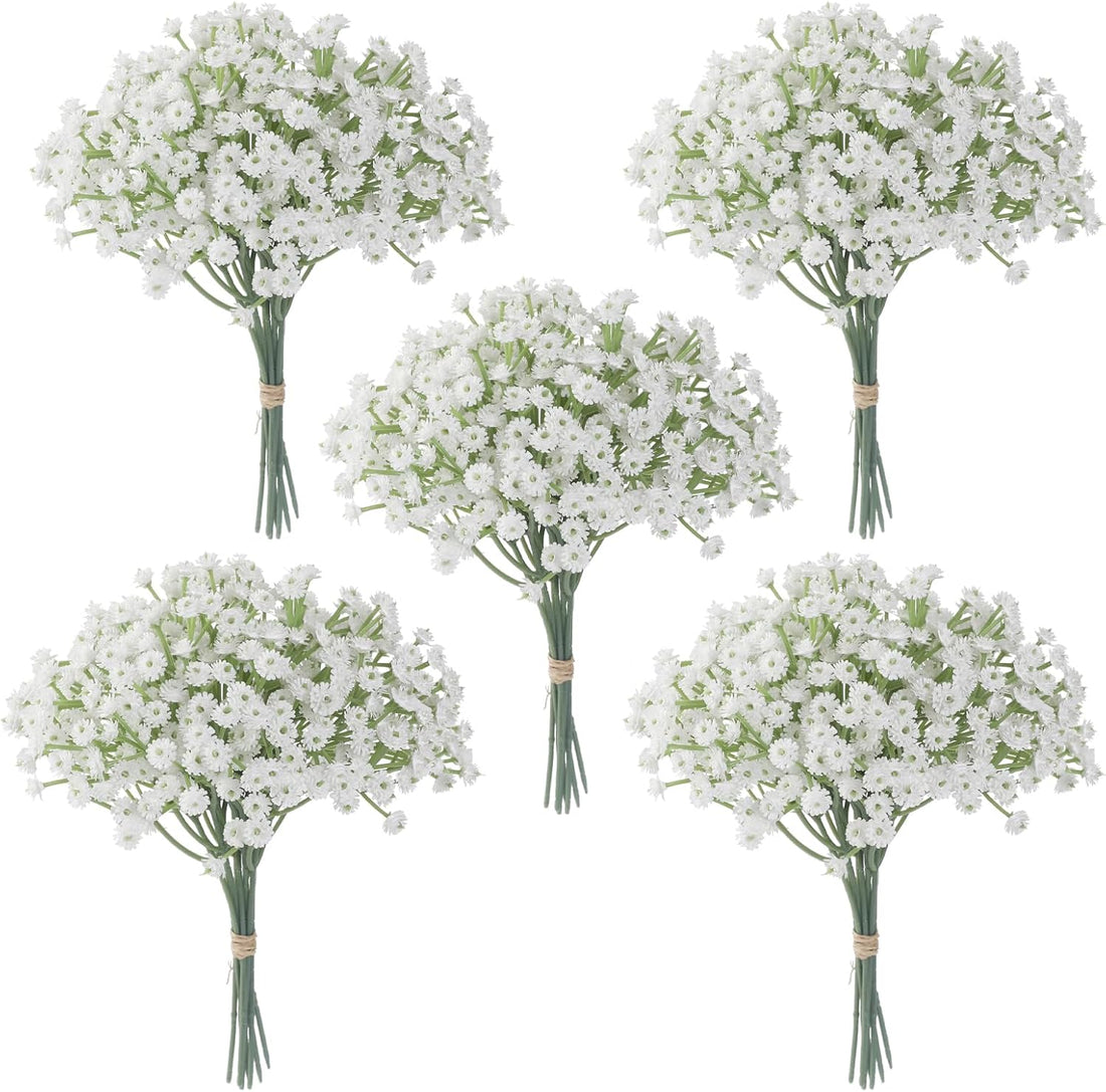 30 PCS 5 Bundles Small White Flowers Artificial Flowers Babys Breath Real Touch Flowers for Wedding Party Home Garden Decoration