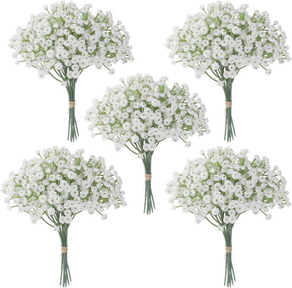 30 PCS 5 Bundles Small White Flowers Artificial Flowers Babys Breath Real Touch Flowers for Wedding Party Home Garden Decoration