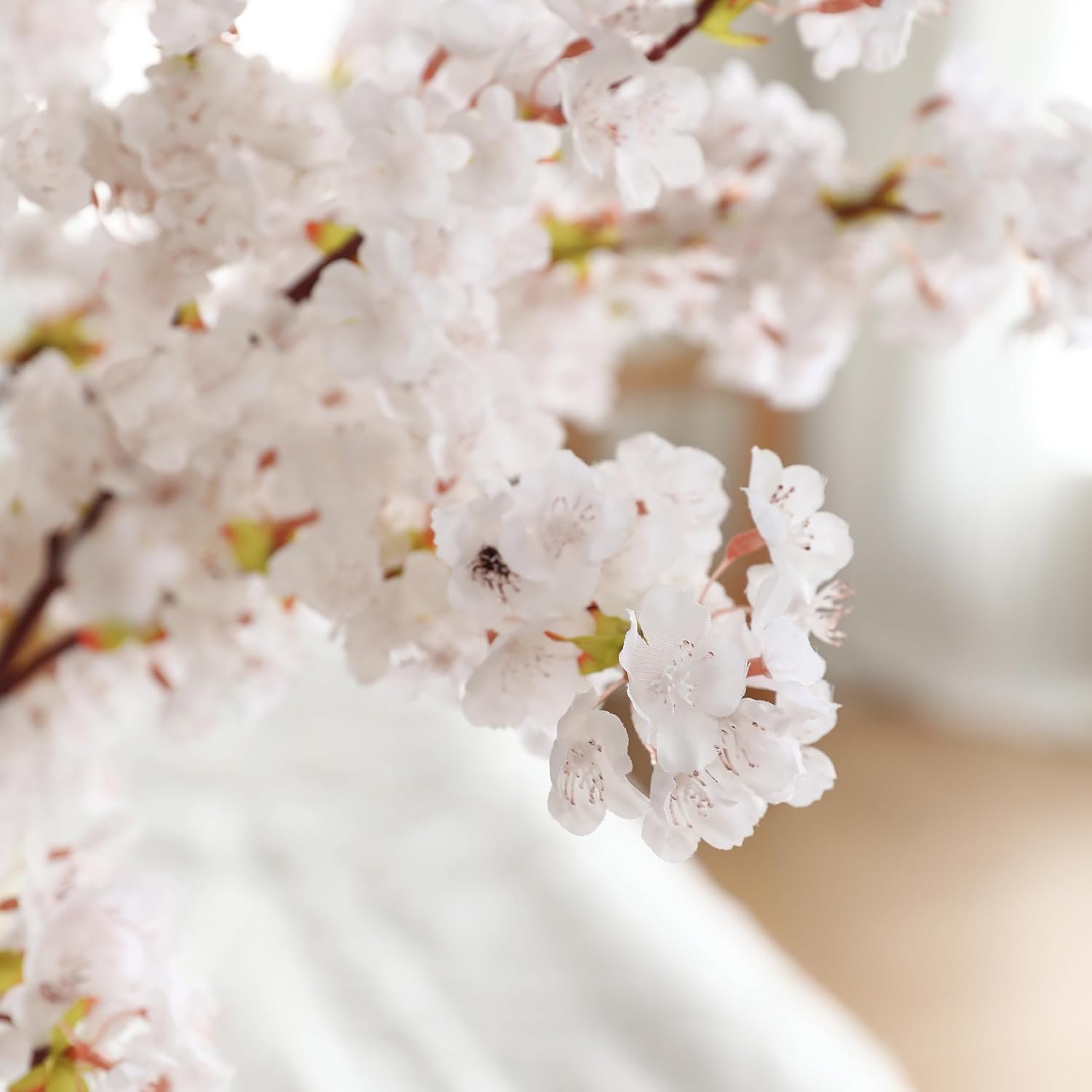 Artificial Cherry Blossom Branches 3Pcs 40" Faux Silk Cherry Blossom, Fake Flowers with Leaves Bouquet Decorations for Home Living Room Bedroom Table Centerpiece Vase Wedding Decor (White)