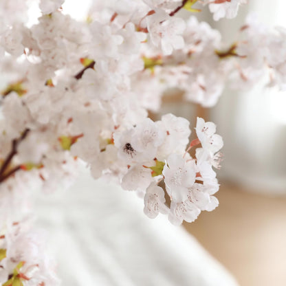 Artificial Cherry Blossom Branches 3Pcs 40" Faux Silk Cherry Blossom, Fake Flowers with Leaves Bouquet Decorations for Home Living Room Bedroom Table Centerpiece Vase Wedding Decor (White)