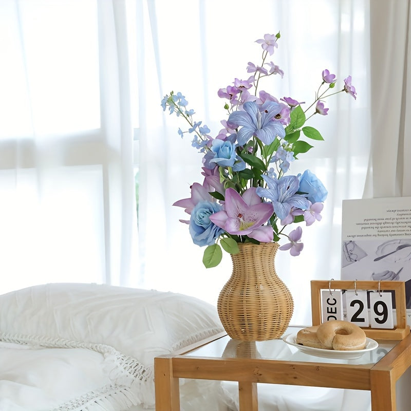 Boho Artificial Flower Swag - 1 Lifelike Dahlia Bouquet with Faux Purple Blooms - Versatile Floral Decor for Home, Tabletop, Birthday, and Holiday Celebrations - Suitable for Christmas, Easter, Thanksgiving, Valentine&