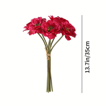 Classic Style Fabric Poppy Flower Swags, 6-Pack Artificial Poppies for Home Decor, Wedding, Engagement, Photography Props, Seasonal Decorations for Christmas, Halloween, Easter, Hanukkah, Thanksgiving