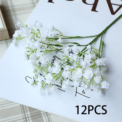 6/12pcs Boho Style Artificial Gypsophila Flower Bouquets, Plastic Real Touch Simulation Stems for Home Office Decor, Outdoor Garden, Wedding, Birthday, Christmas, Valentine&
