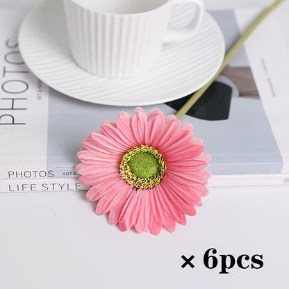 6pcs MOHUAGE Artificial Sunflower Bouquet - Real Touch Plastic Flowers for Home Decor, Garden Style, Perfect for Christmas, Thanksgiving, Valentine&
