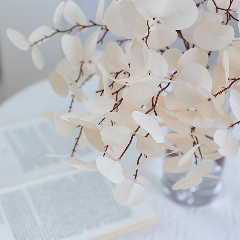 6pcs Artificial Eucalyptus Stems with White Silk Apple Leaves, 16.14" Tall Faux Eucalyptus Branches for Home Decor, Party, Wedding Flowers Arrangements - 2 Bundles, Eucalyptus Garland, Longoutdoor, Festive Decorations, Bouquets