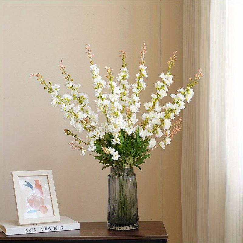 5pcs, Artificial Delphinium, 31.2in, Fake Flowers Bulk Silk Flowers with Stems Real Look for, Home Decor Floral Centerpiece Table Decoration Wedding Decoration, delphinium artificial flowers, white flowers, artificial flowers