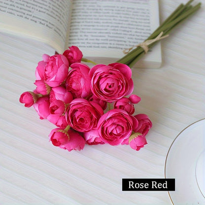 Art Deco Camellia Artificial Flowers Bouquet, 1 Bundle Fake Silk Floral Decor for Wedding, Party, Home - Versatile Swags for Christmas, Easter, Thanksgiving, Valentine&