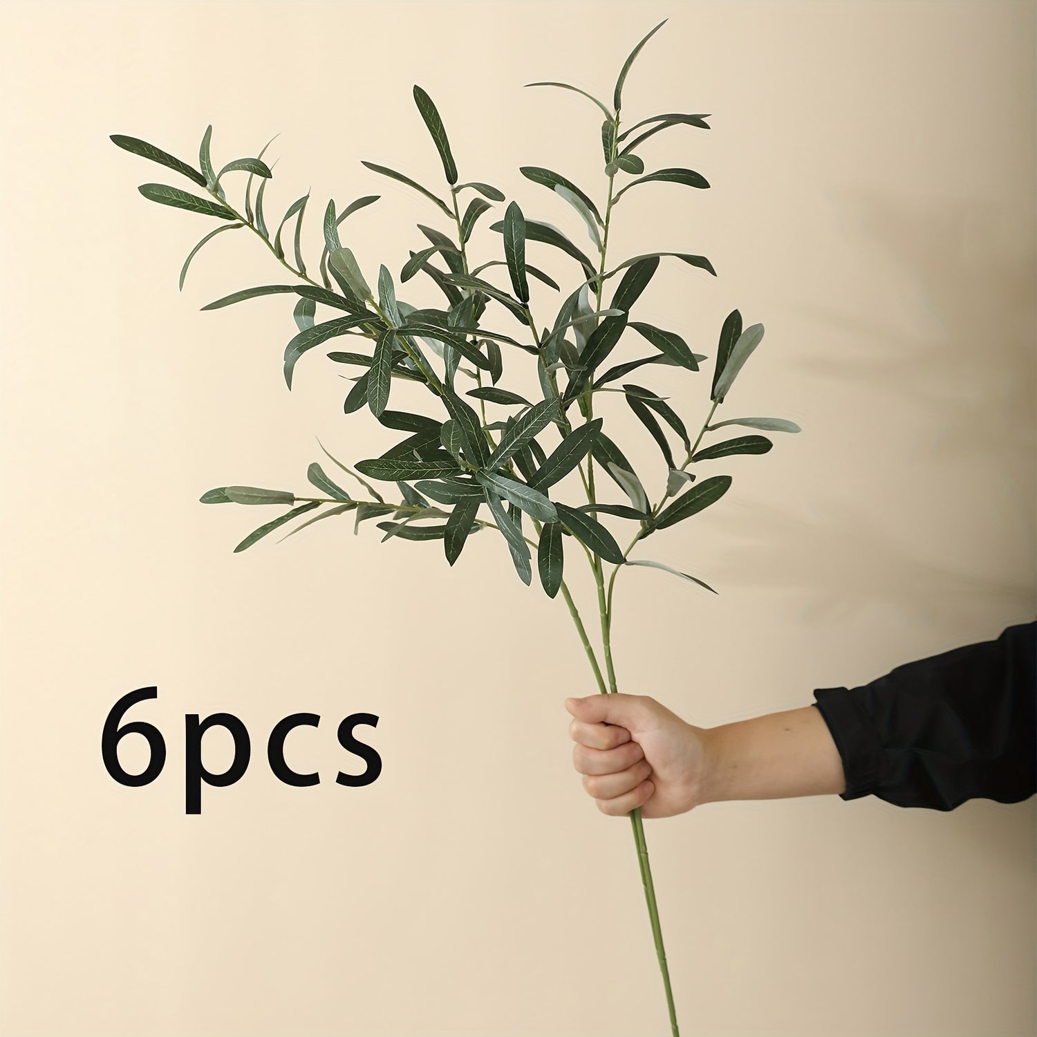 6-Pack Plastic Artificial Olive Branches, Classic Style, for Home Garden Decor and Various Occasions