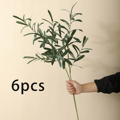 6-Pack Plastic Artificial Olive Branches, Classic Style, for Home Garden Decor and Various Occasions