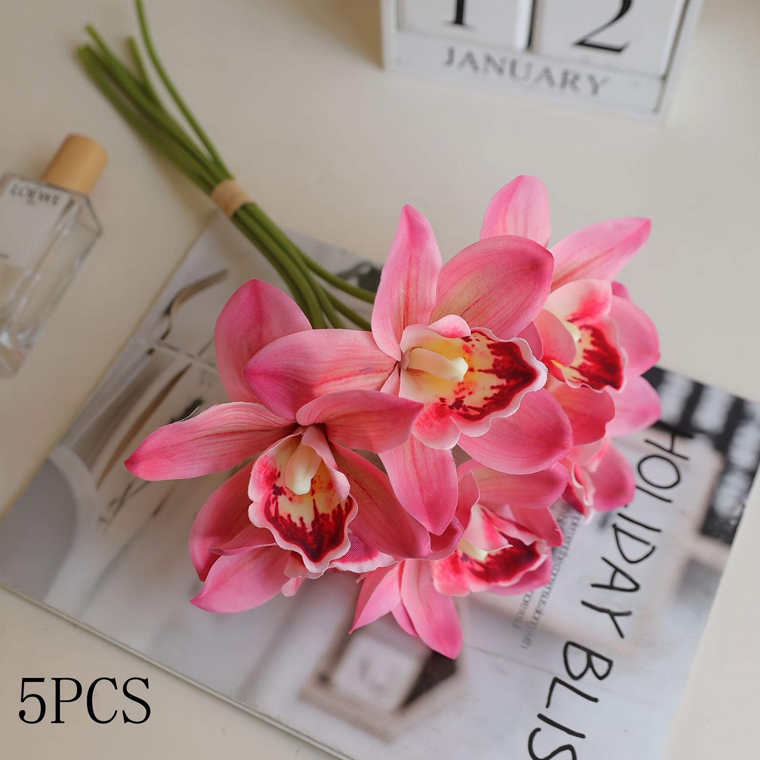 5pcs Boho Chic Artificial Orchid Bouquet, 14.96" - Perfect for Home Decor, Living Room, Office, Kitchen, Outdoor Patio, Holiday Parties &amp; Wedding Engagements