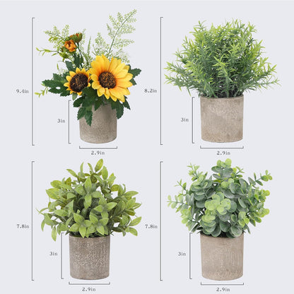 4PCS Mini Potted Fake Plants Artificial Sunflowers Faux Greenery Plants for Home Office Desk Farmhouse Room Decor