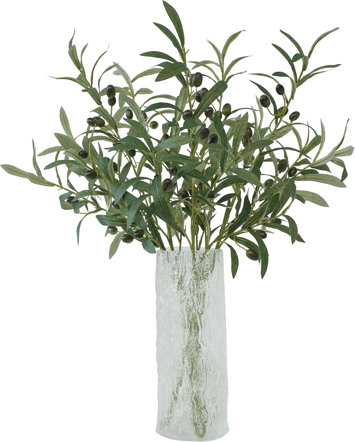 Artificial Olive Branch Greenery Plants,Fake Plants Green Faux Silk Leaves Fake Tree Branches Stems Bushes for Home, Office, Weddings, Room, Party, Vase Decorative(3 Branches, 28.3 inch/Each)