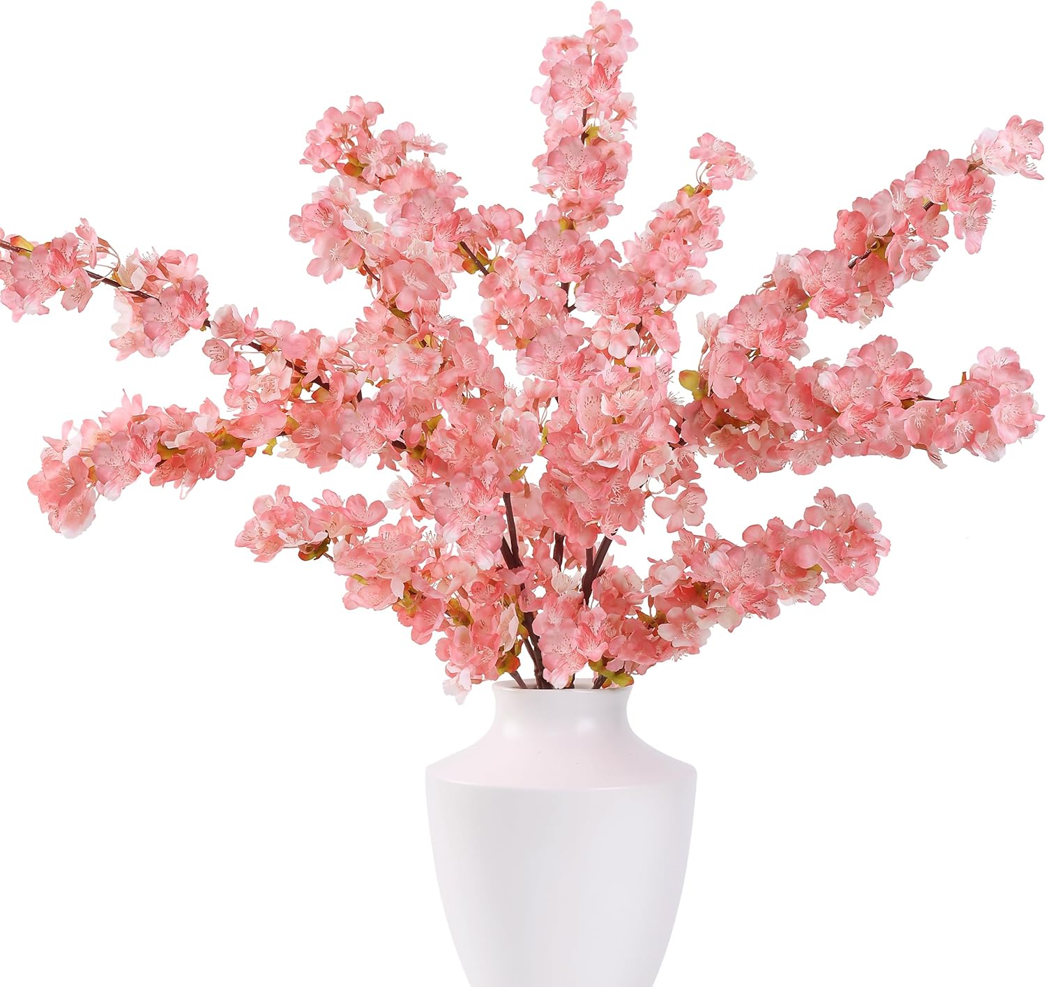 Artificial Cherry Blossom Branches 3Pcs 40" Faux Silk Cherry Blossom, Fake Flowers with Leaves Bouquet Decorations for Home Living Room Bedroom Table Centerpiece Vase Wedding Decor (White)