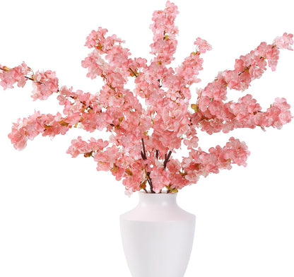 Artificial Cherry Blossom Branches 3Pcs 40" Faux Silk Cherry Blossom, Fake Flowers with Leaves Bouquet Decorations for Home Living Room Bedroom Table Centerpiece Vase Wedding Decor (White)