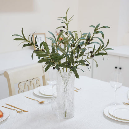 Artificial Olive Branch Greenery Plants,Fake Plants Green Faux Silk Leaves Fake Tree Branches Stems Bushes for Home, Office, Weddings, Room, Party, Vase Decorative(3 Branches, 28.3 inch/Each)