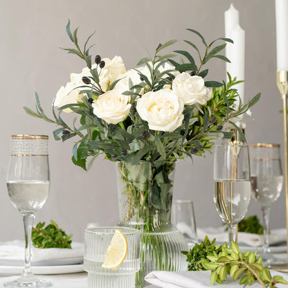 Artificial Olive Branch Greenery Plants,Fake Plants Green Faux Silk Leaves Fake Tree Branches Stems Bushes for Home, Office, Weddings, Room, Party, Vase Decorative(3 Branches, 28.3 inch/Each)