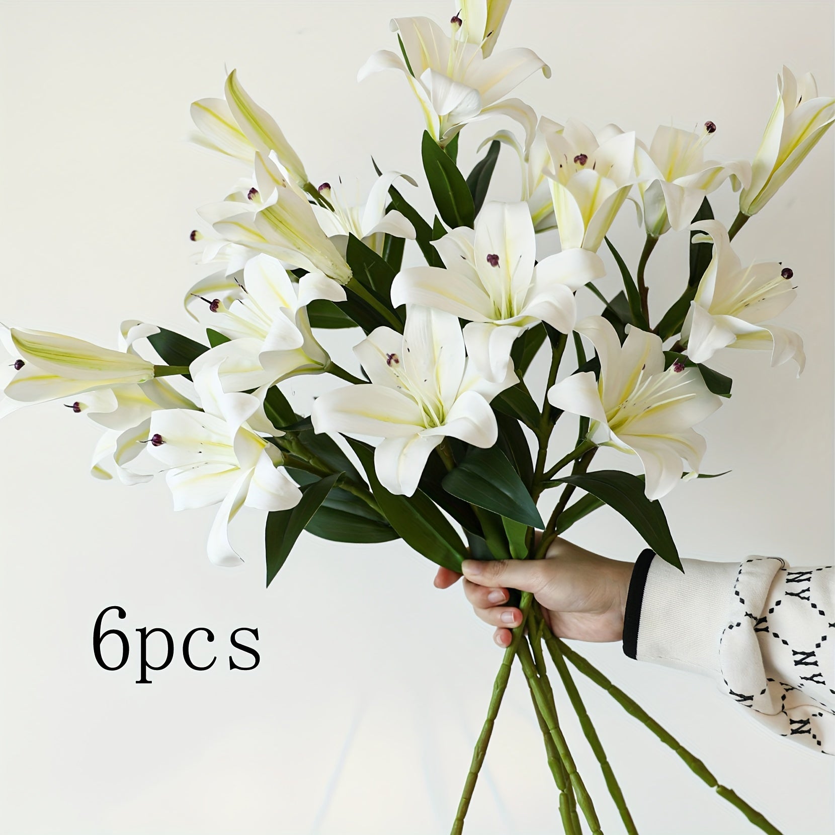 6pcs Artificial Lilies, 28.74 Inch Long Stem Real Touch Silk Imitation Lily with 3 Lily Buds - Artificial Tiger Lily Bouquet, Easter, Thanksgiving for Table Wedding Home Party Office Decoration Tall Vase (Orange, White, Pink)
