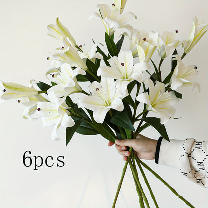 6pcs Artificial Lilies, 28.74 Inch Long Stem Real Touch Silk Imitation Lily with 3 Lily Buds - Artificial Tiger Lily Bouquet, Easter, Thanksgiving for Table Wedding Home Party Office Decoration Tall Vase (Orange, White, Pink)
