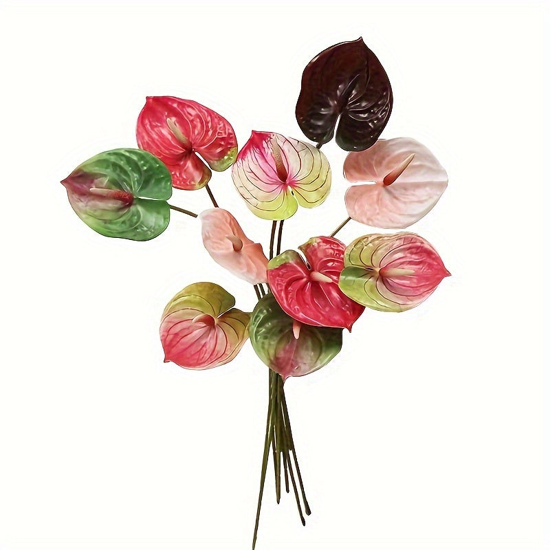 5-Pack Exquisite Art Deco Style Long Stem Artificial Anthurium Flowers - Vibrant, Realistic, and Durable Plastic Floral Decor for Home, Kitchen, Living Room, Bouquet Arrangements, Wedding &amp; Engagement, Seasonal Festivities, and Everyday Decor - Easy to Cl