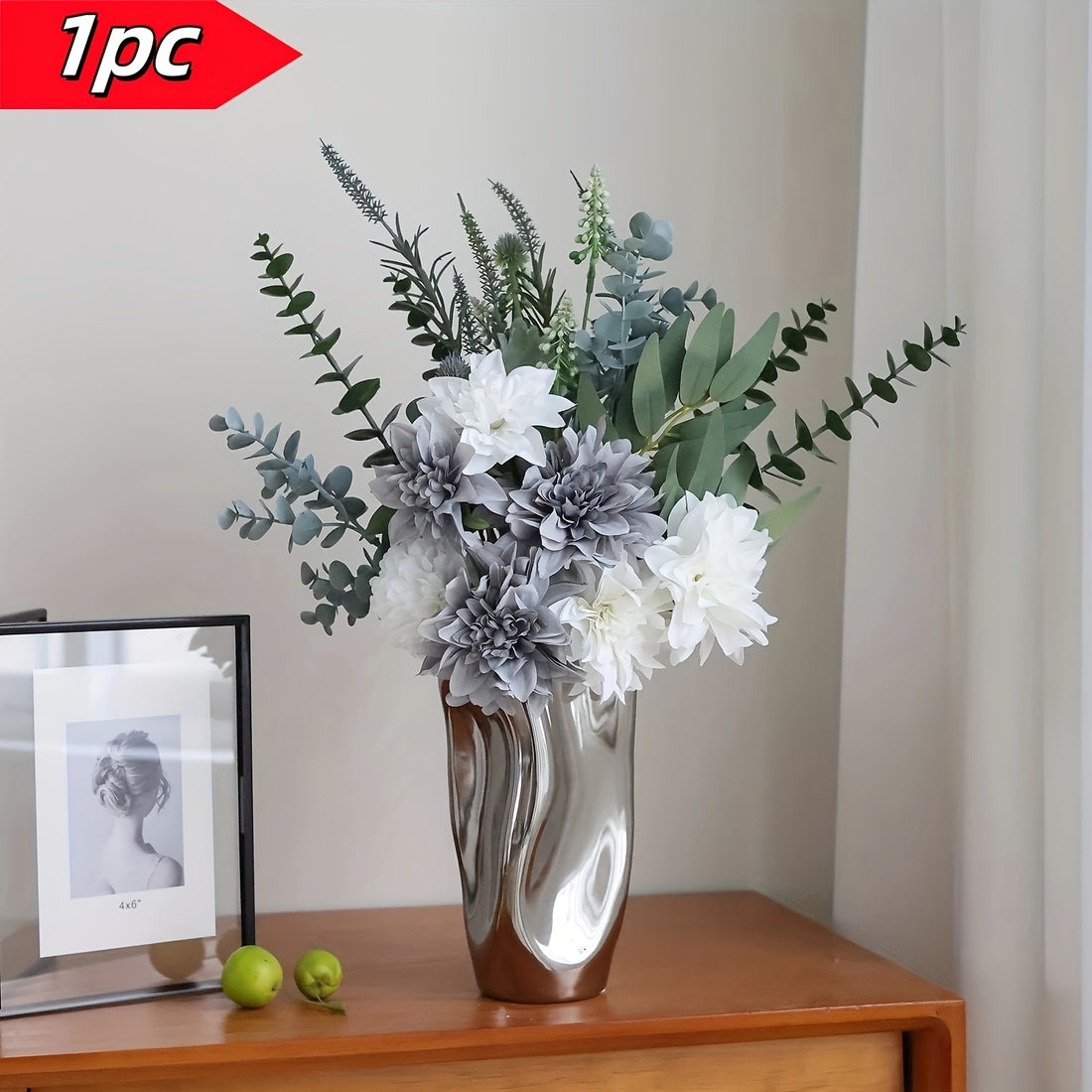 Artificial Flowers Bouquet for Decoration, Silk Floral Arrangements Faux Flowers Plant Wedding Bride Bouquets Tables Centerpieces for Rustic Home Decor Indoor Vase Floral Table Decor (Blue White)