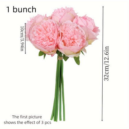 5pcs Royal Peony Artificial Flowers, Polyester Peony Bouquet for Home Decor - Ideal for Christmas, Easter, Valentine&