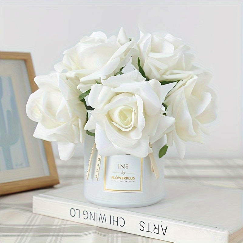 5pcs Bohemian White Silk Rose Bouquet - Real Touch Faux Flowers for Weddings, Home &amp; Party Decor | Perfect for Halloween, Christmas, Valentine&
